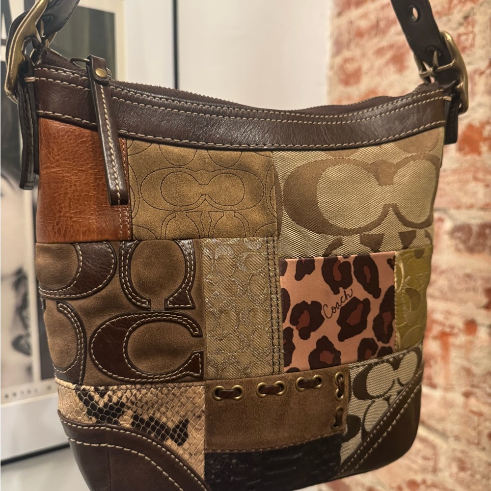 SOLD LIVE! RARE 2007 Coach Brown Animal Print Patchwork Crossbody/Shoulder Bag - Picture 1 of 17